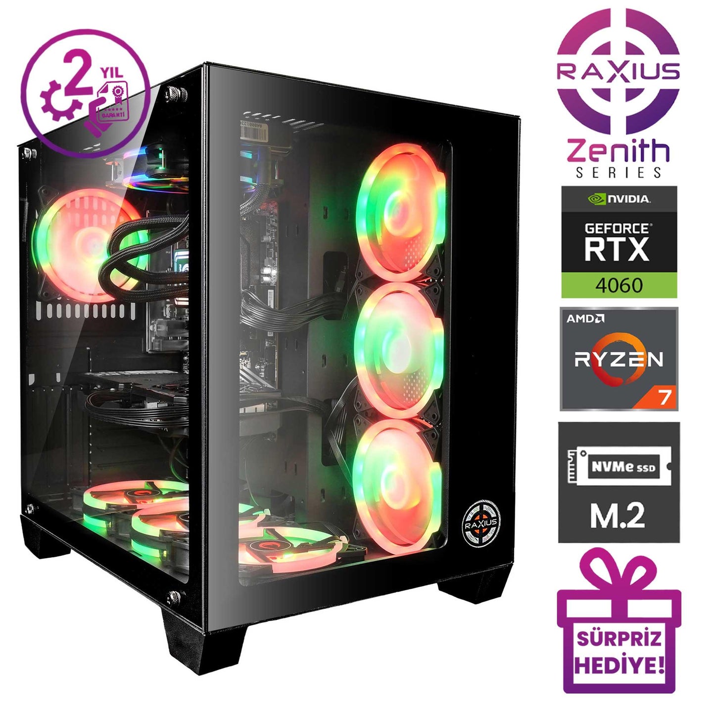 RaXius Zenith Z1 R7 4060-57X Ryzen7 5700X RTX4060 Gaming Masaüstü Bilgisayar