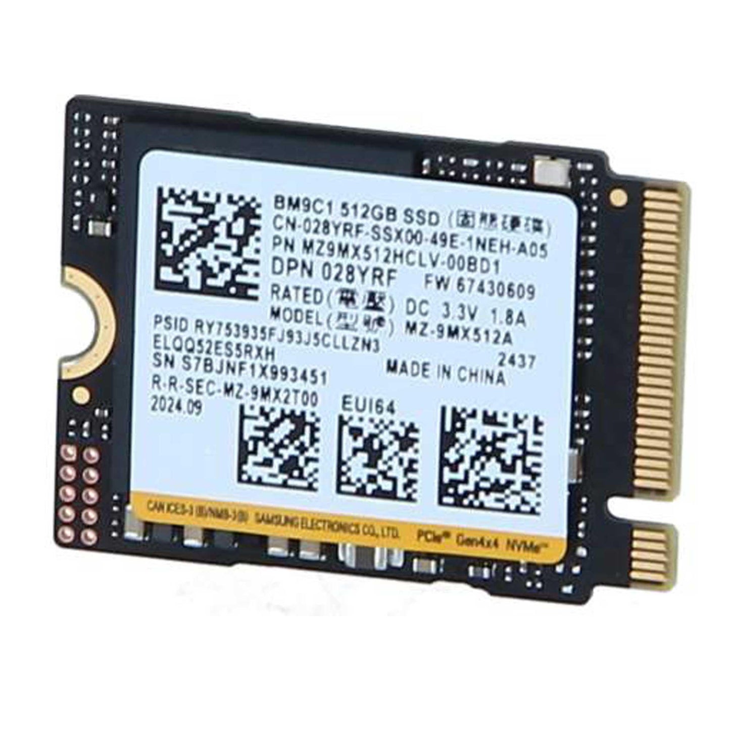 Samsung BM9C1 512GB 4900/4000MB/s Gen4x4 22x30 M.2 NVMe SSD