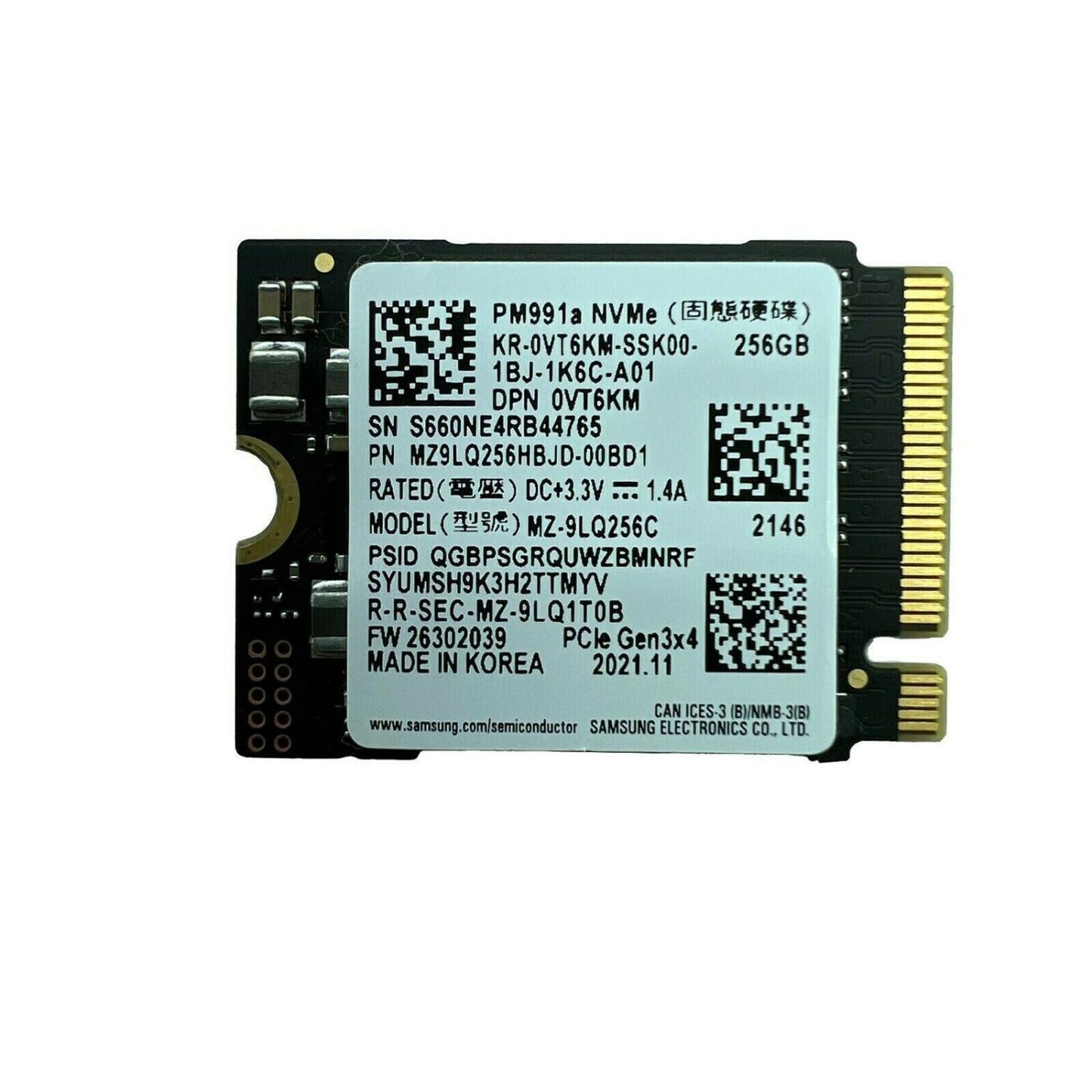 Samsung PM991a MZ9LQ256HBJD-00BD1 256GB 22x30 M.2 NVMe SSD