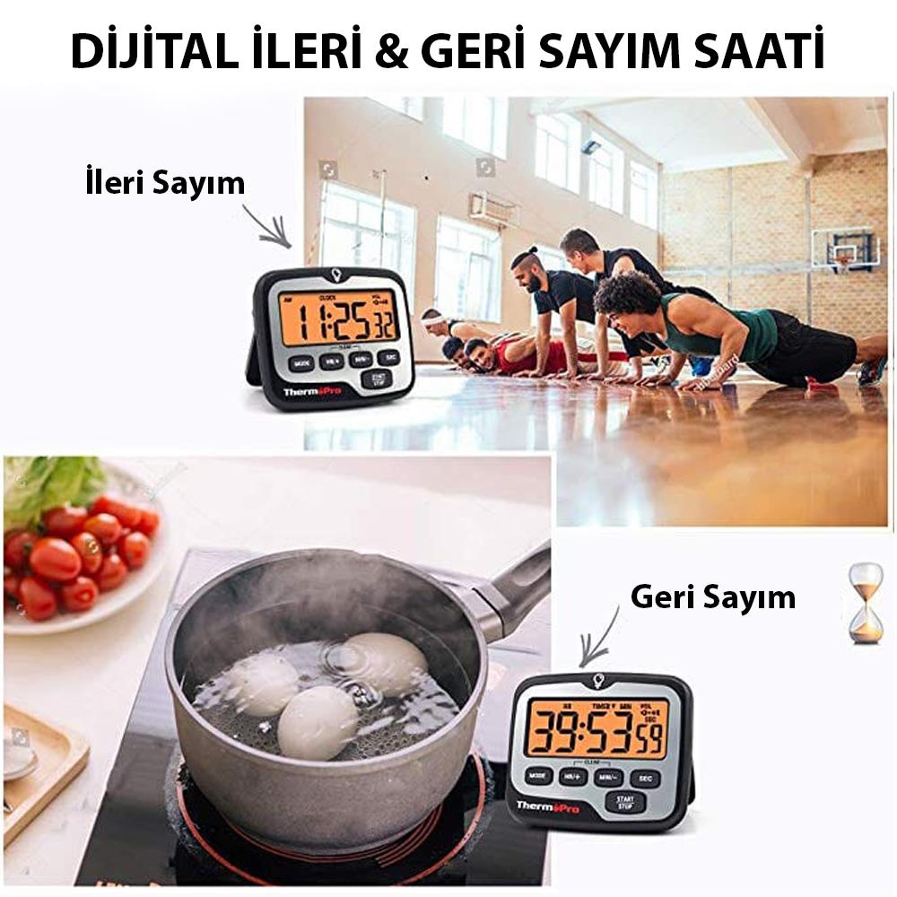 Thermopro TM01 Mutfak,Spor, Ders Alarmlı Işıklı Kronometre, Geri Sayım Sayacı ve Dijital Saat