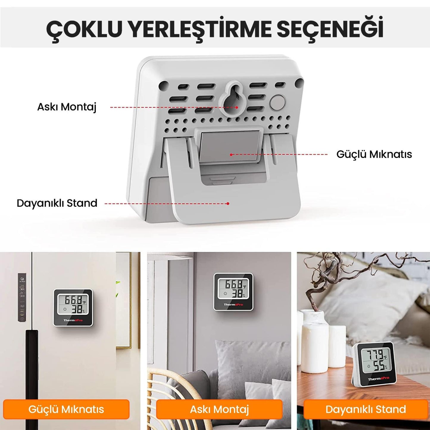 ThermoPro TP157 İç Mekan (Sera, Dolap, Bebek Odası) Hassas Sıcaklık ve Nem Ölçer Mini Termometre 4 Adet