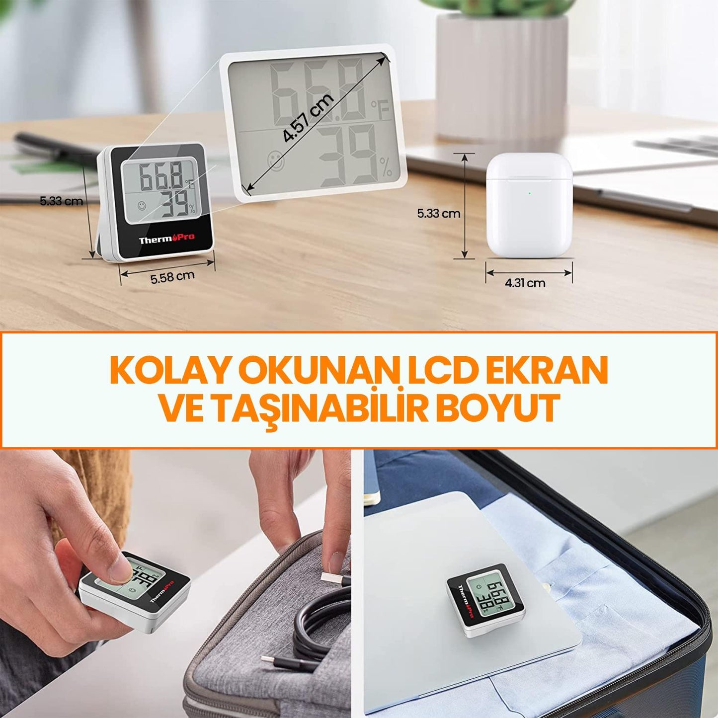 ThermoPro TP157 İç Mekan (Sera, Dolap, Bebek Odası) Hassas Sıcaklık ve Nem Ölçer Mini Termometre 4 Adet