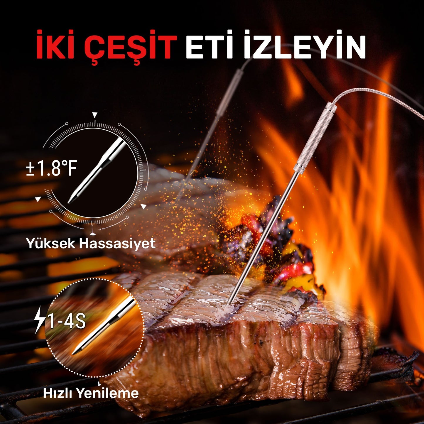 ThermoPro TP28C 2Problu Zamanlayıcılı 150m Kablosuz Barbekü/Mangal Profesyonel Pişirme Termometresi