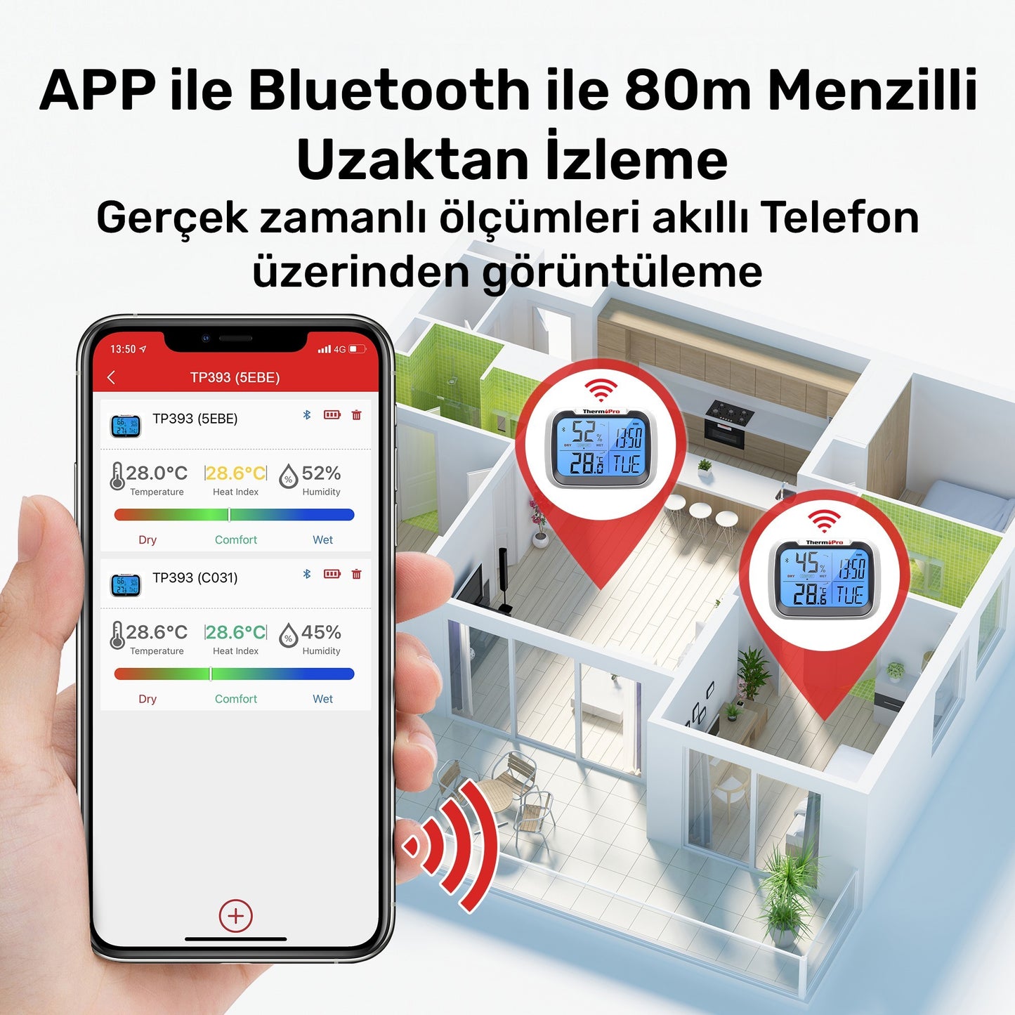 ThermoPro TP393B 7" Wi-Fi İç ve Dış Mekan Sıcaklık, Nem, Basınç Ölçer Geniş Ekranlı Termometre