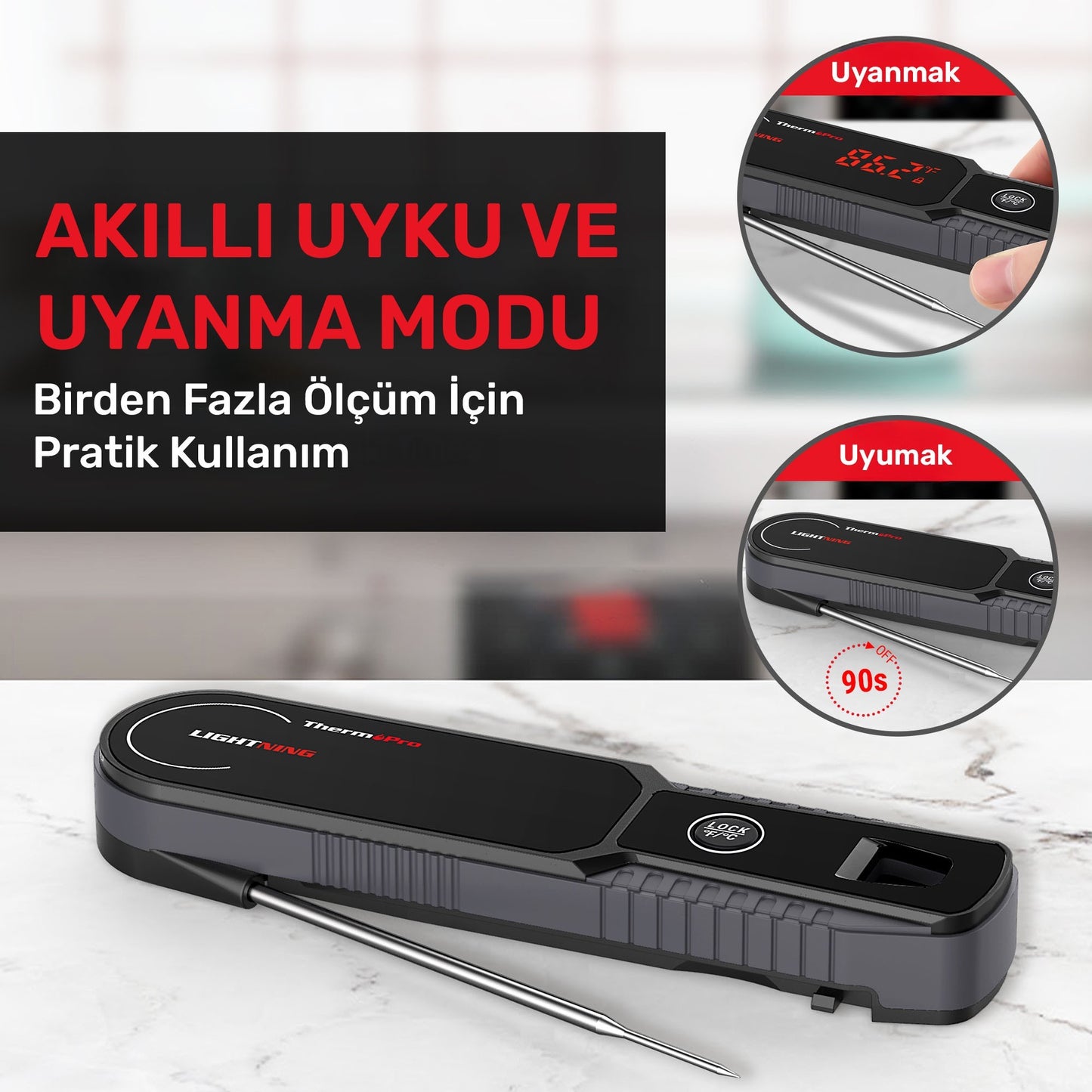 Thermopro TP622 Daldırma/Saplama Izgara/Barbekü/Mangal Et Gıda ölçme Pişirme Termometresi