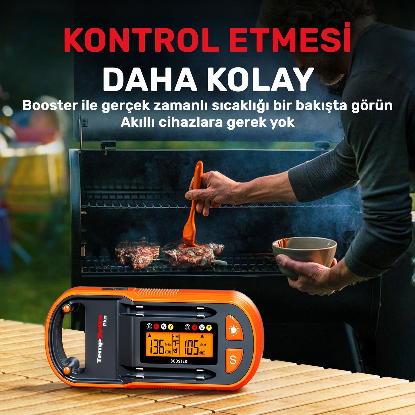 Thermopro TP972 Şarjlı 182m Kablosuz Alarmlı 2Problu Telefon Kontrollü Profesyonel Gıda Termometresi