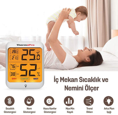 ThermoPro TP53 Termometre İç Mekan Dijital Isı ve Nem Ölçer