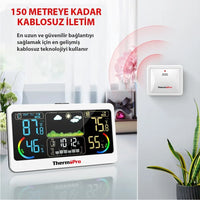 ThermoPro TP68B 7'' Wifi Iç-Dış Mekan Dijital Sıcaklık,Nem,Basınç Ölçer, Hava Tahmin İstasyonu OUTLET