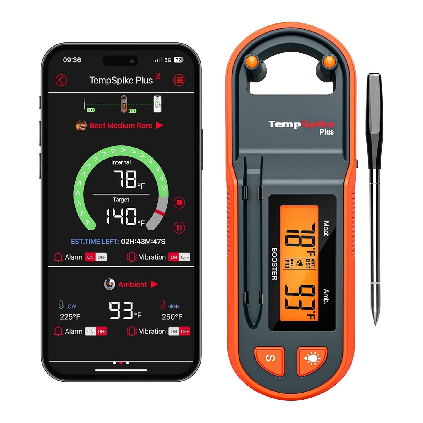 Thermopro TP971 Şarjlı 183m Kablosuz Alarmlı 1Problu Telefon Kontrollü Profesyonel Gıda Termometresi