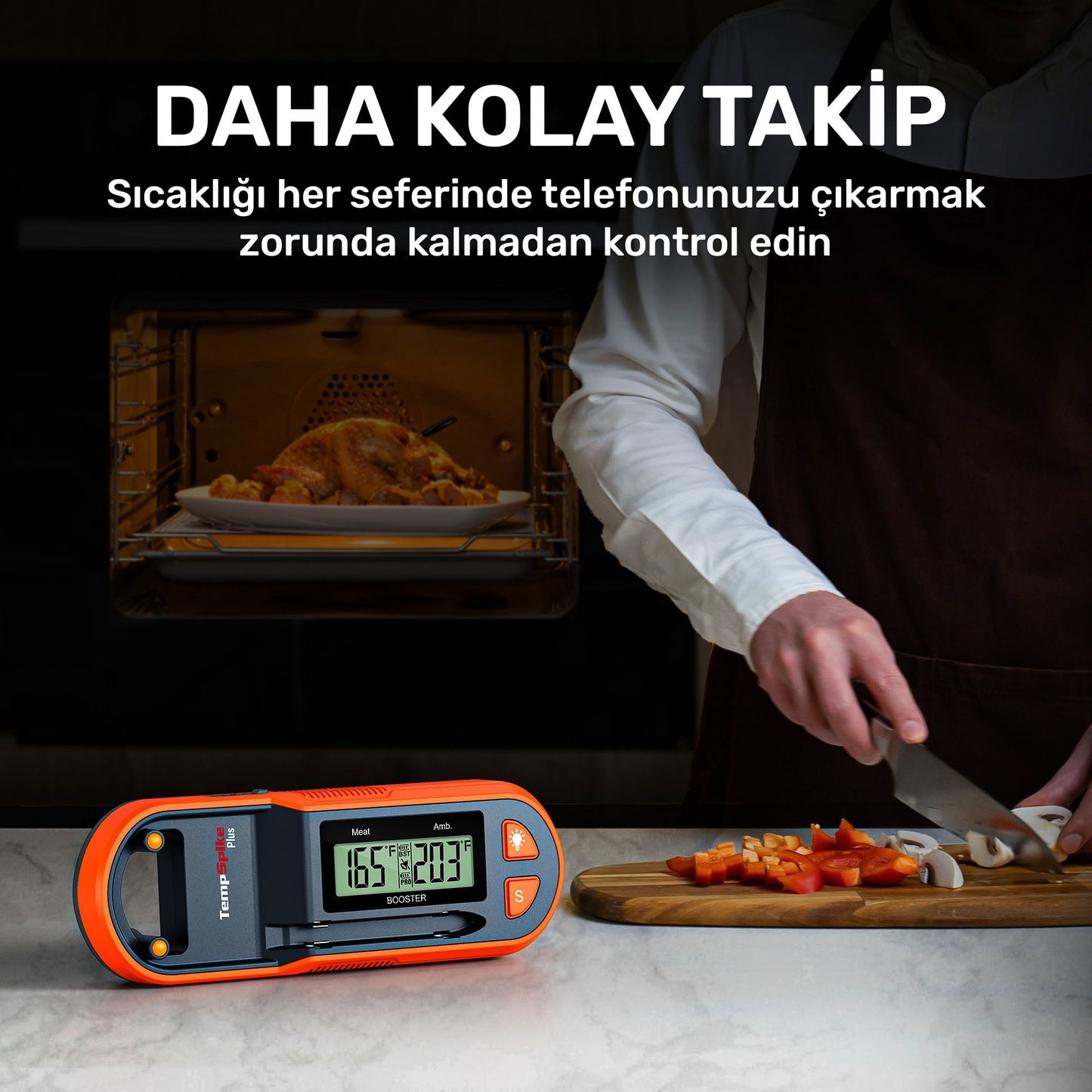 Thermopro TP971 Şarjlı 183m Kablosuz Alarmlı 1Problu Telefon Kontrollü Profesyonel Gıda Termometresi