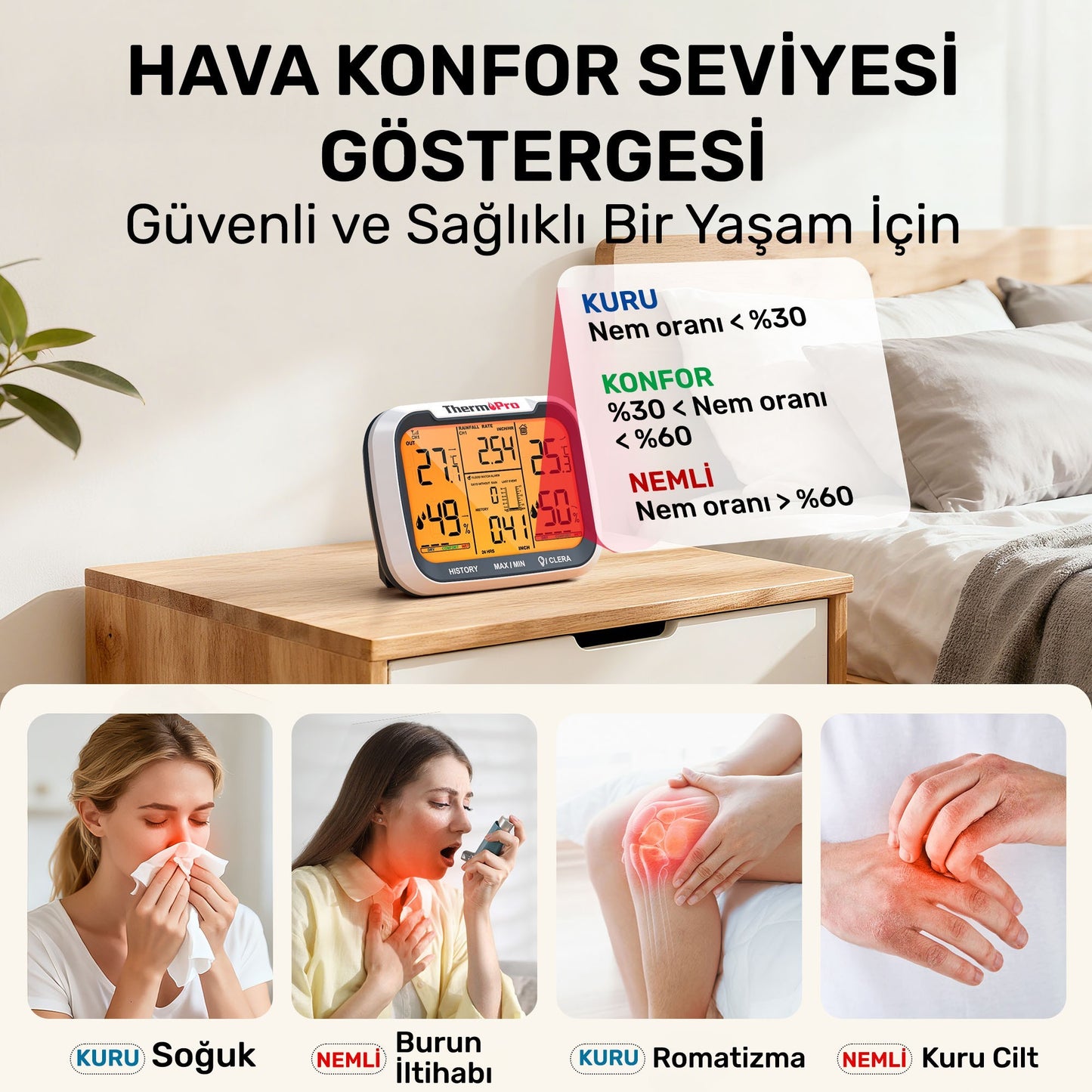 ThermoPro TP270 Termometre İç/Dış Mekan Profesyonel Dijital Sıcaklık ve Nem Ölçer