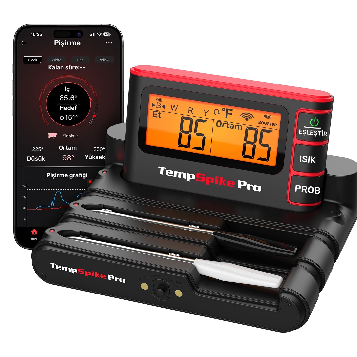 Thermopro TP980-2 Şarjlı 320m Kablosuz Alarmlı 2Problu APP, Monitörlü Profesyonel Gıda Termometresi