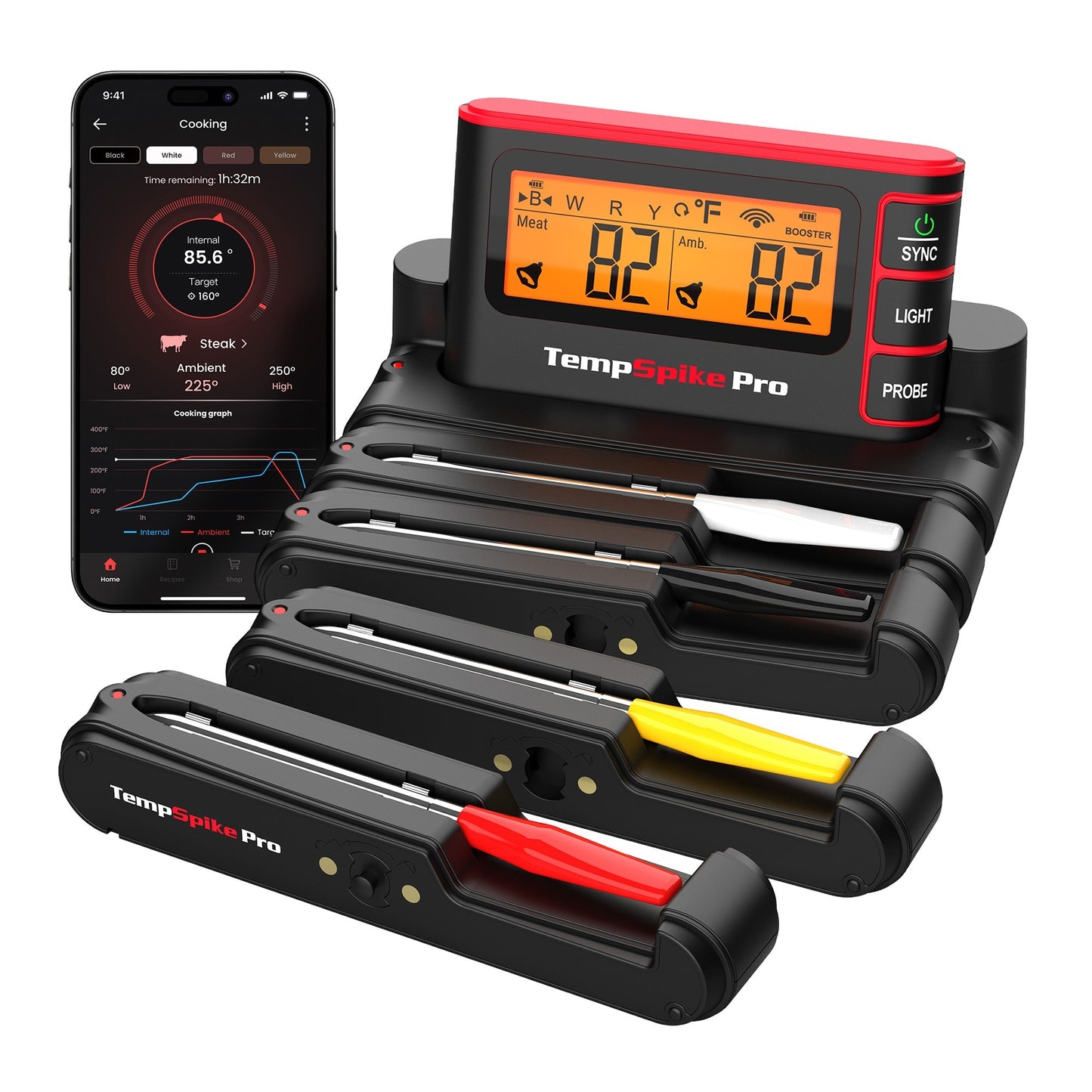 Thermopro TP980-4 Şarjlı 320m Kablosuz Alarmlı 4Problu APP, Monitörlü Profesyonel Gıda Termometresi