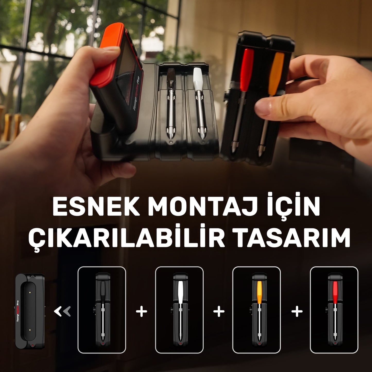 Thermopro TP980-4 Şarjlı 320m Kablosuz Alarmlı 4Problu APP, Monitörlü Profesyonel Gıda Termometresi