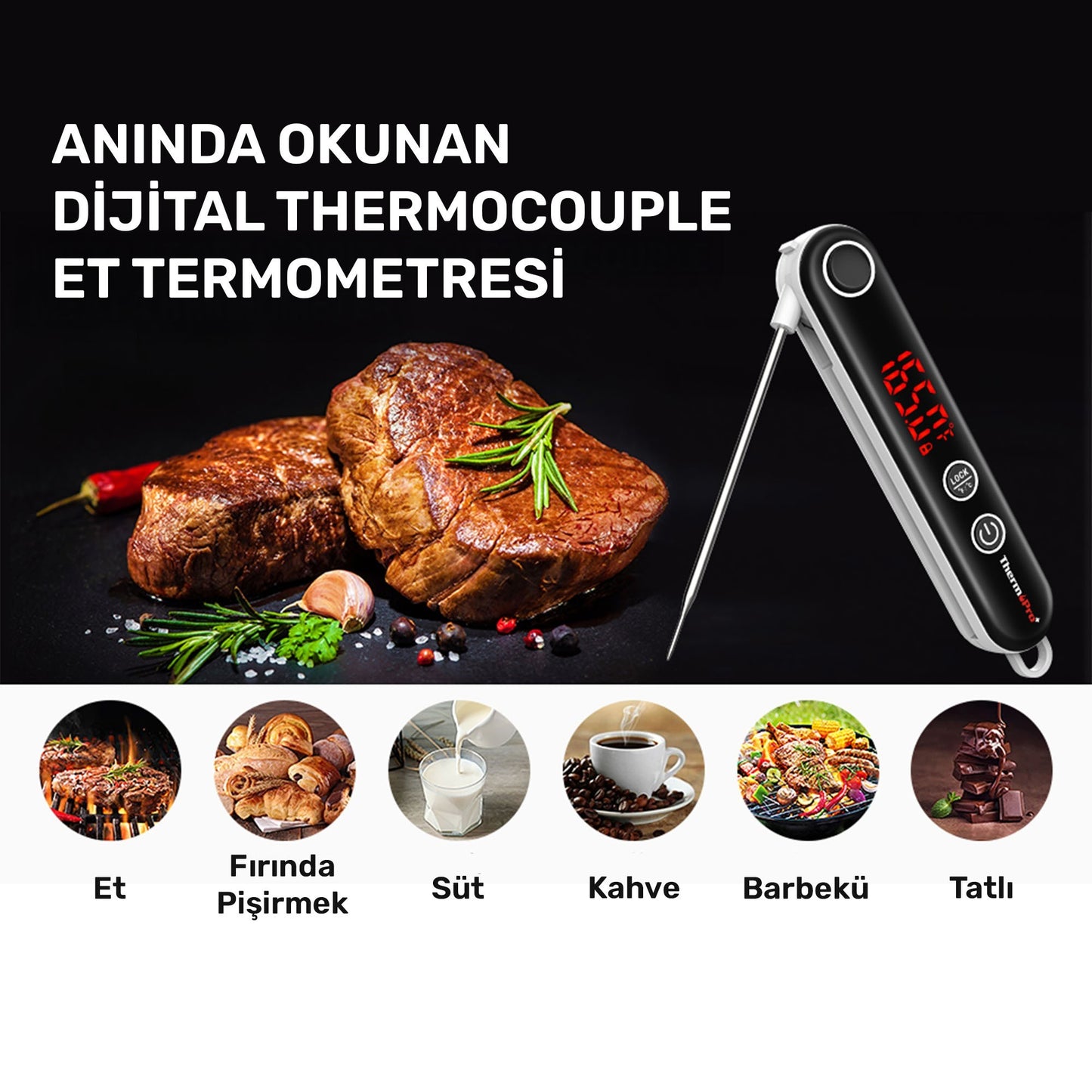 Thermopro TP18S Daldırma/Saplama Izgara/Barbekü/Mangal Et Gıda ölçme Pişirme Termometresi