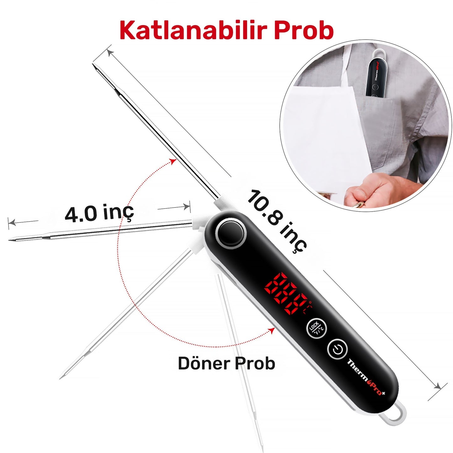 Thermopro TP18S Daldırma/Saplama Izgara/Barbekü/Mangal Et Gıda ölçme Pişirme Termometresi