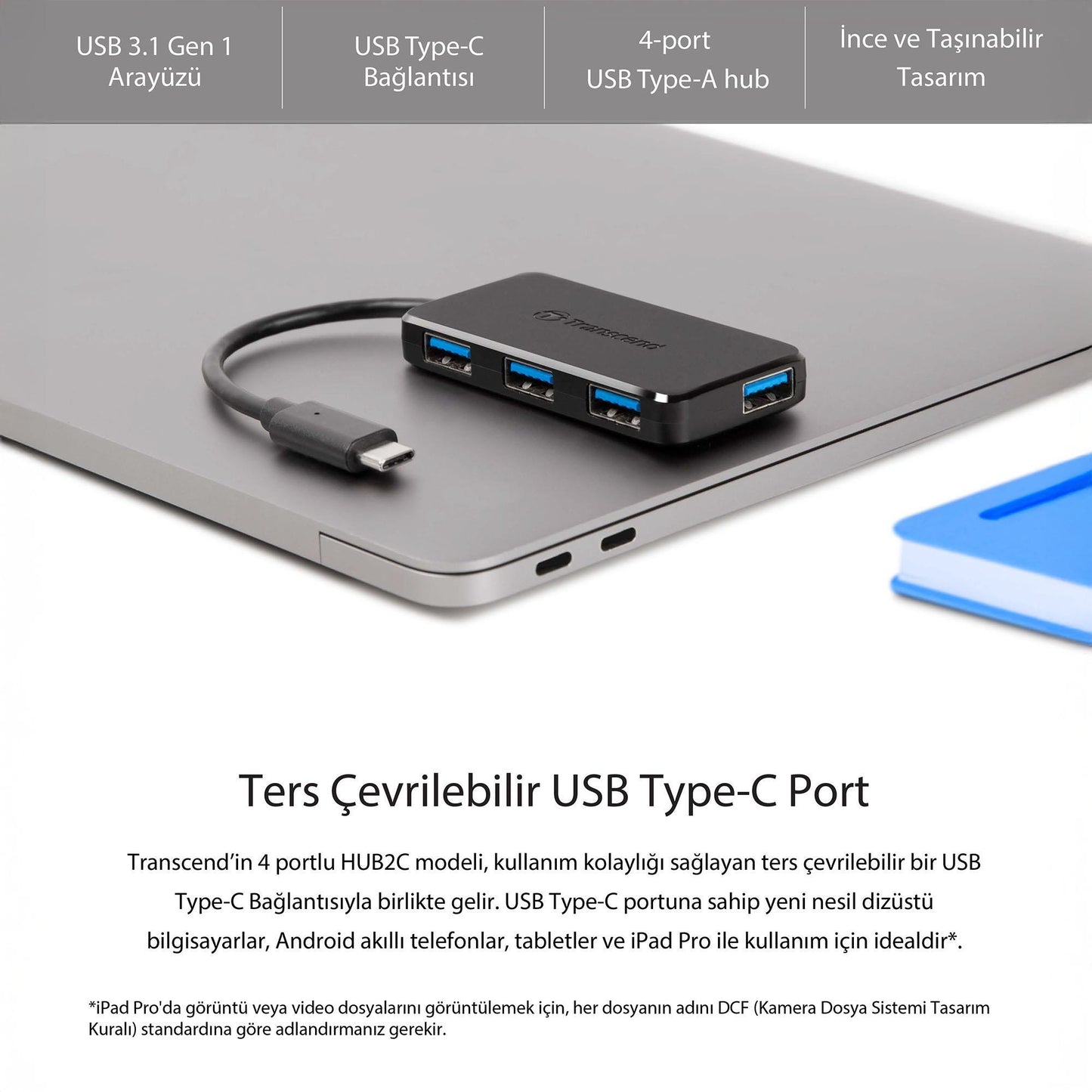 Transcend TS-HUB2C – USB-C Cihazlarınız İçin 4 Portlu USB 3.1 HUB