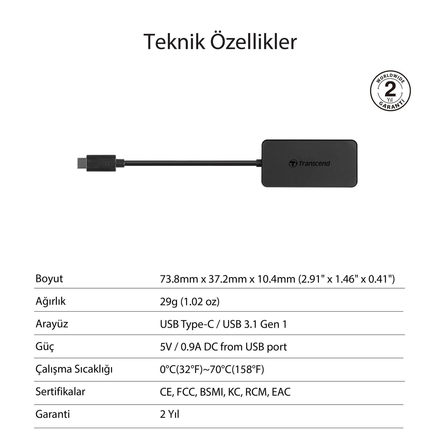 Transcend TS-HUB2C – USB-C Cihazlarınız İçin 4 Portlu USB 3.1 HUB