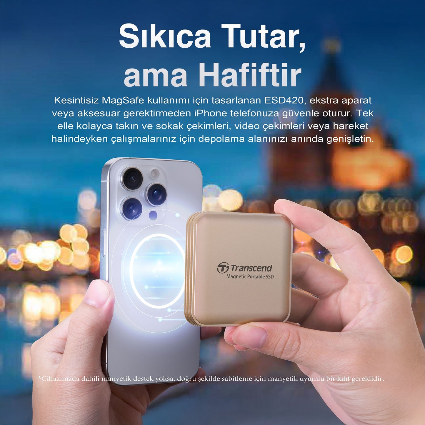 Transcend TS2TESD420G 2TB, USB,Type C, 20Gbps, 2000MB/s Magsafe Taşınabilir Harici SSD - Gold
