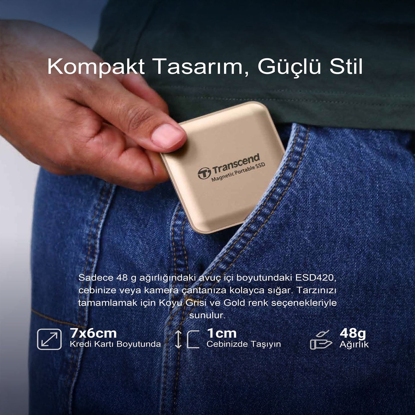 Transcend TS2TESD420G 2TB, USB,Type C, 20Gbps, 2000MB/s Magsafe Taşınabilir Harici SSD - Gold