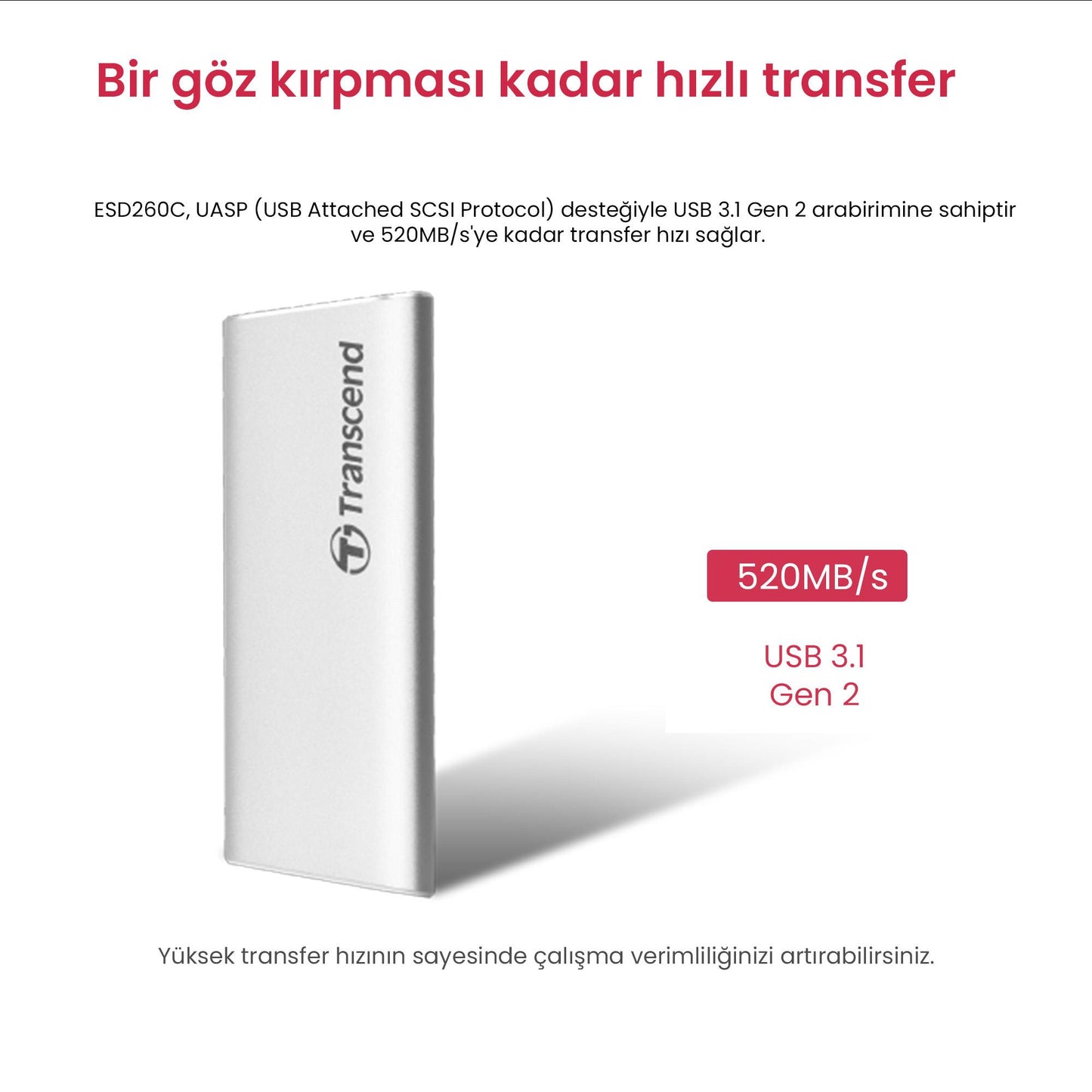 Transcend TS250GESD260C 250GB, External SSD, ESD260C,USB 3.1 Gen 2, Type C