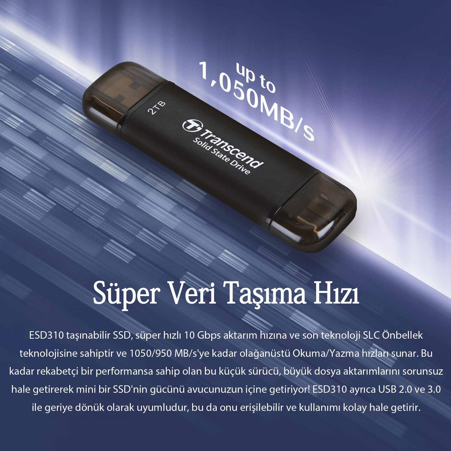 Transcend TS256GESD310C 256GB USB/Type-C 10Gbps Taşınabilir Harici SSD - Siyah OUTLET