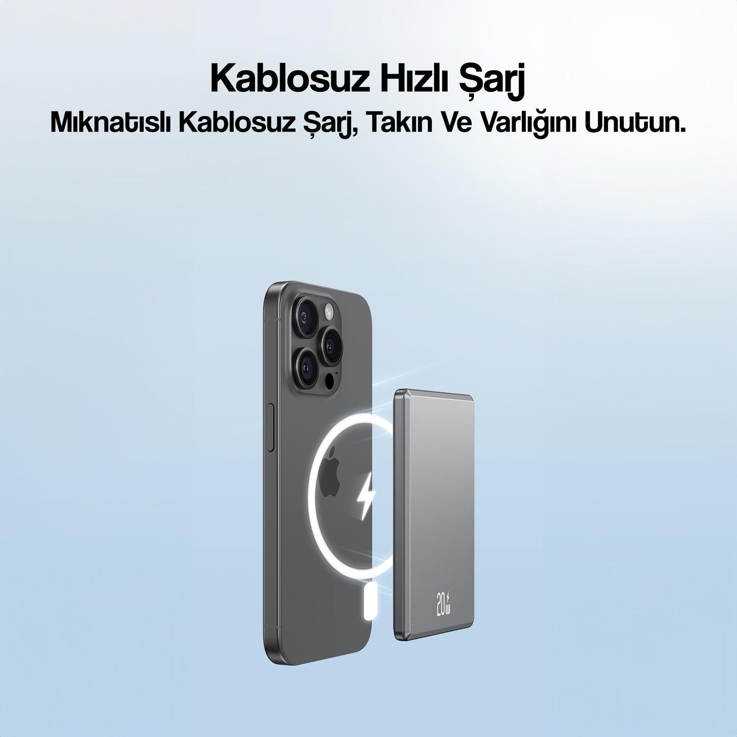 Usams Kablolu Kablosuz Şarj Mıknatıslı MagSafe Ultra Slim Alüminyum 5.000 mAh 20W Powerbank CD220PD