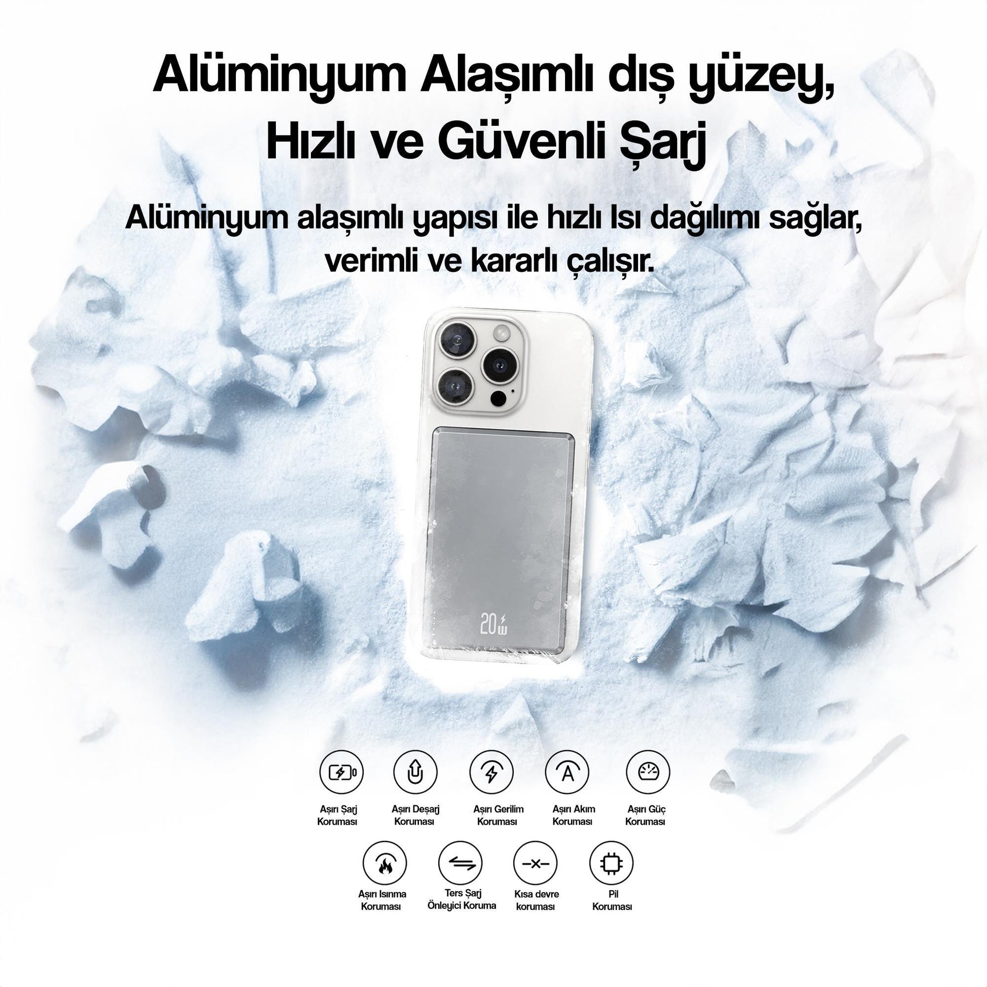 Usams Kablosuz Şarj Mıknatıslı MagSafe Ultra Slim Alüminyum 5000mAh 20W Powerbank CD22002-Mor