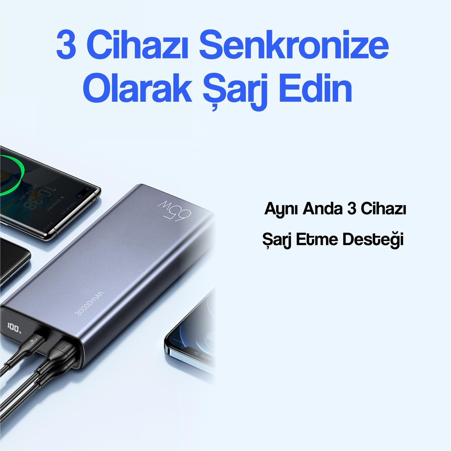 Usams 30.000 Mah 65W Çıkış Gücü Çift QC 3.0+ PD Hızlı Şarj Edilebilen Powerbank CD165