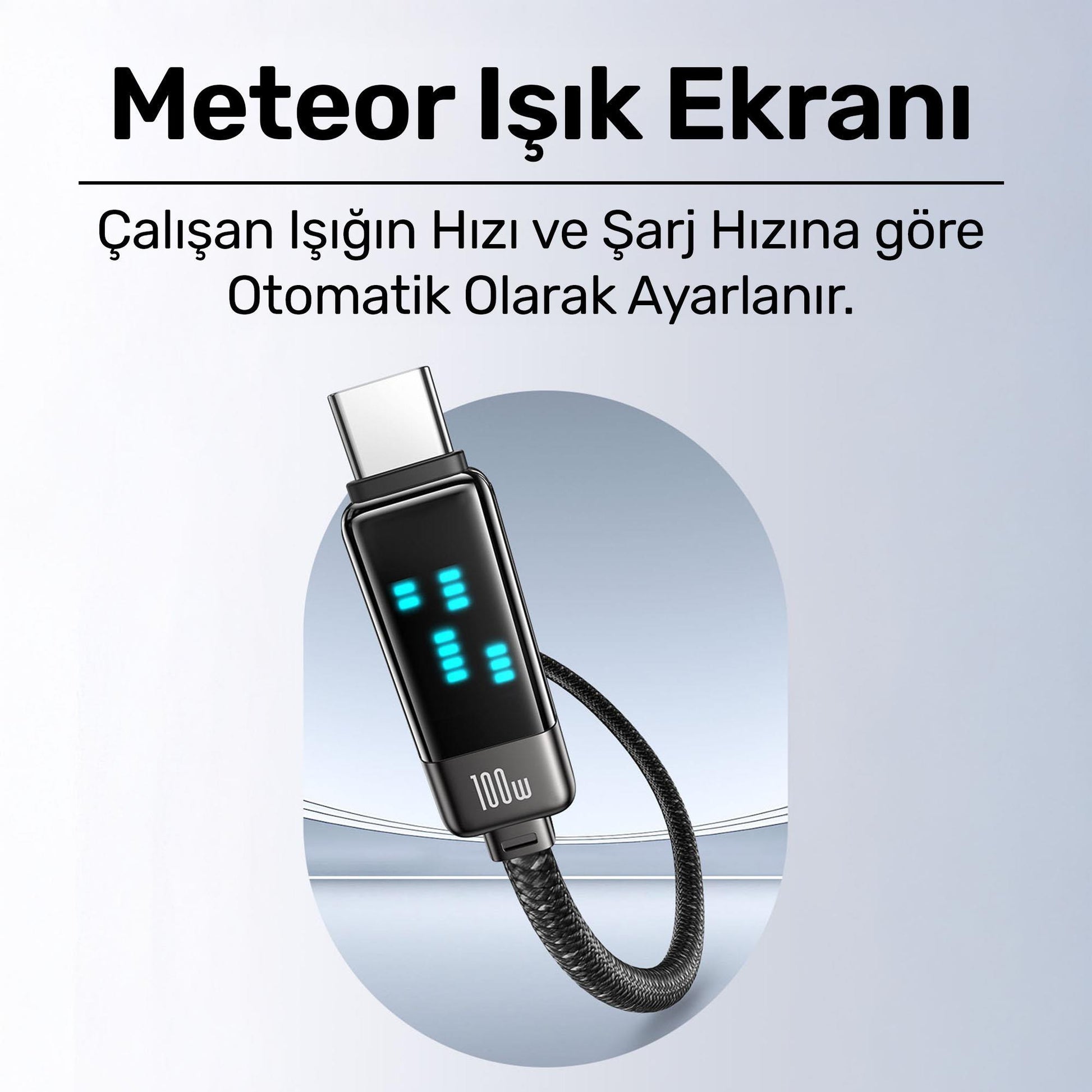 Usams US-SJ744 Type-C To Type-C 100W Meteor Efekt Ekranlı 1.2m Hızlı Şarj ve Data Kablosu Antrasit