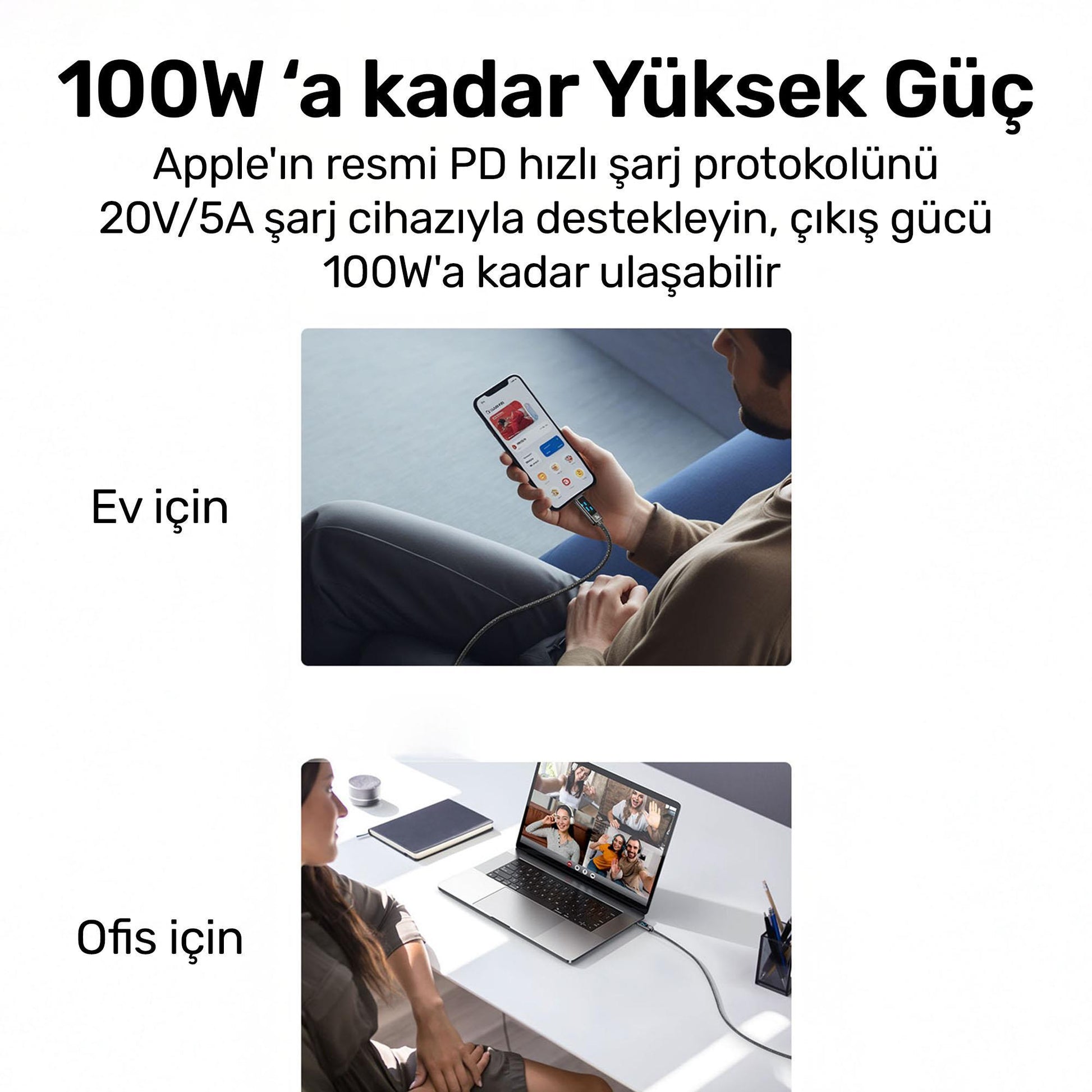 Usams US-SJ744 Type-C To Type-C 100W Meteor Efekt Ekranlı 1.2m Hızlı Şarj ve Data Kablosu Antrasit