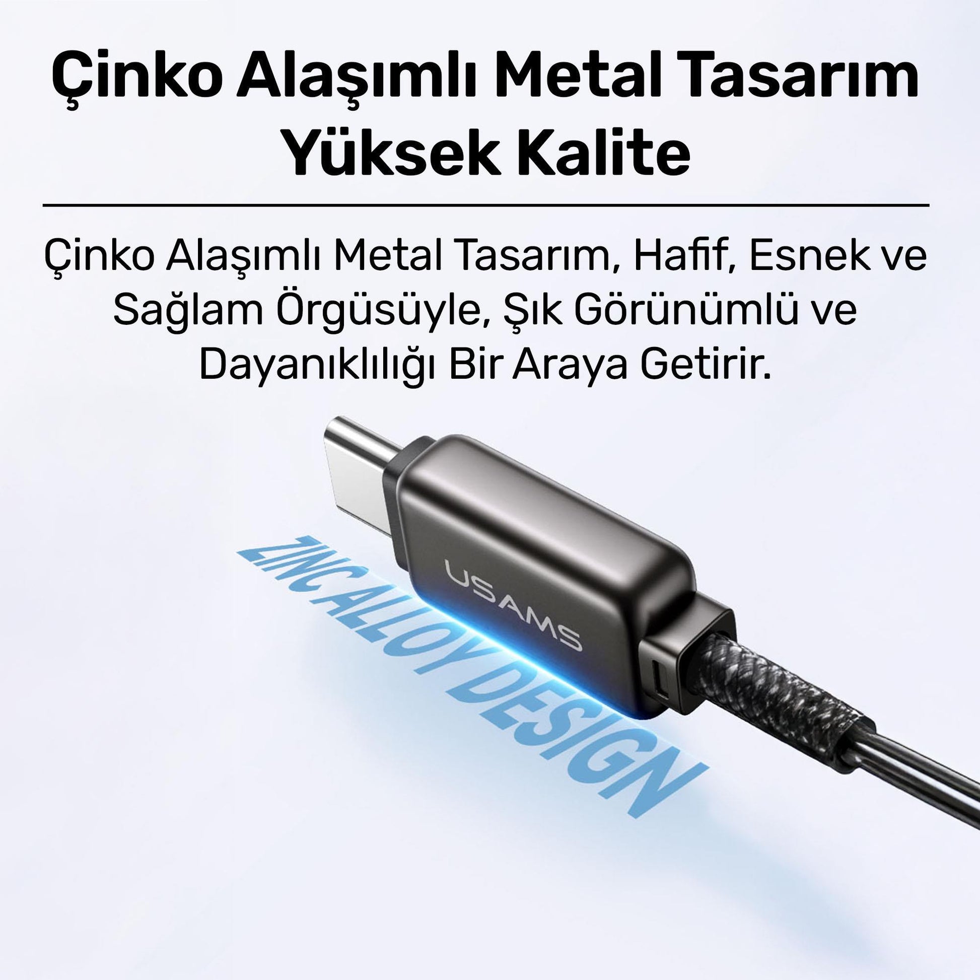Usams US-SJ744 Type-C To Type-C 100W Meteor Efekt Ekranlı 1.2m Hızlı Şarj ve Data Kablosu Antrasit