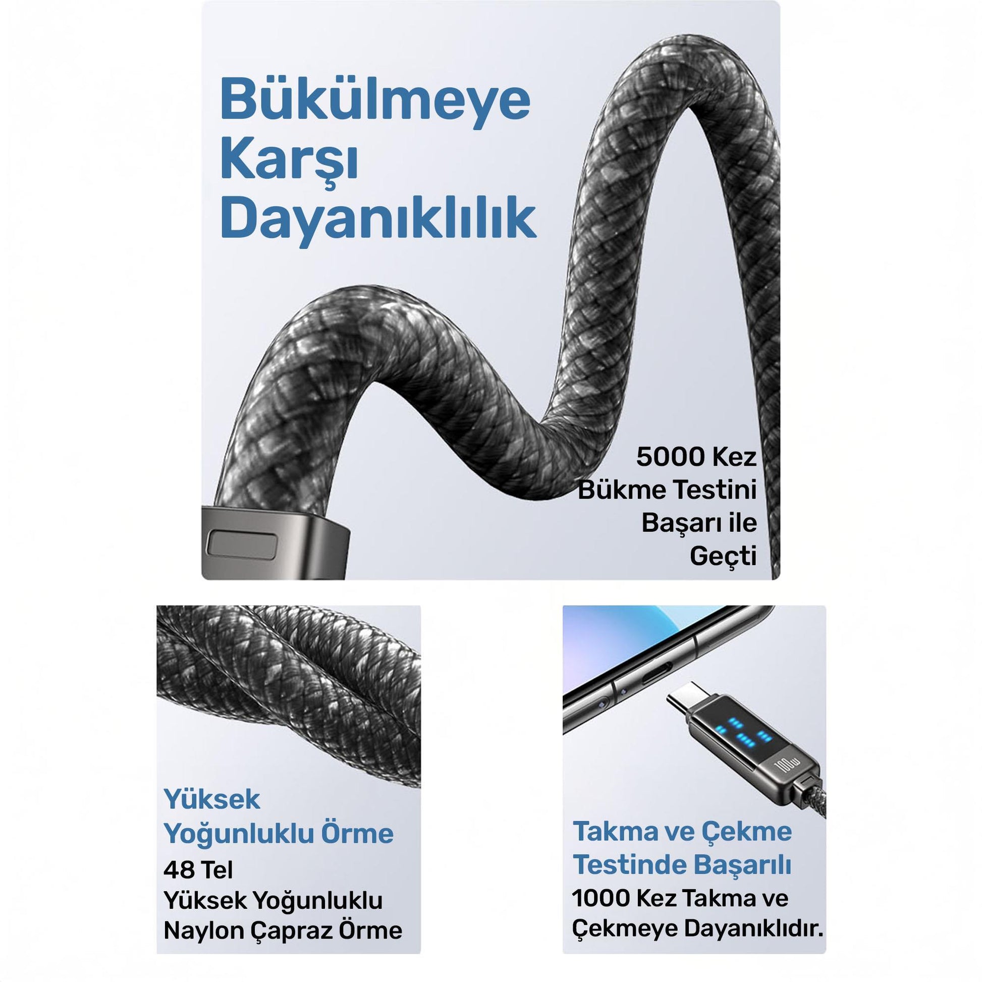 Usams US-SJ744 Type-C To Type-C 100W Meteor Efekt Ekranlı 1.2m Hızlı Şarj ve Data Kablosu Antrasit
