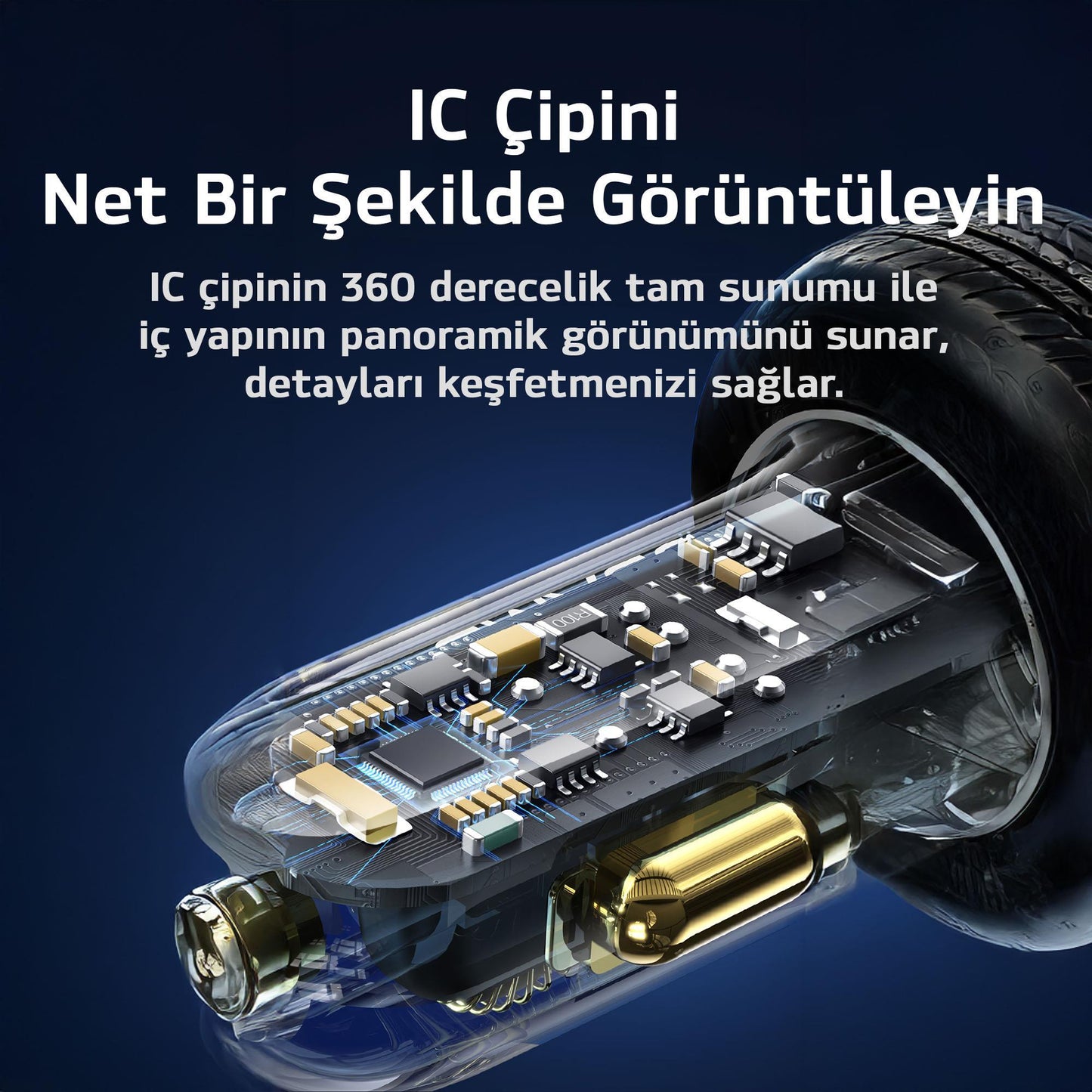 Usams US-CC159 80W (Type-C+USB) Üç Bağlantı Noktalı Hızlı Araç Şarj Soketi-Mavi