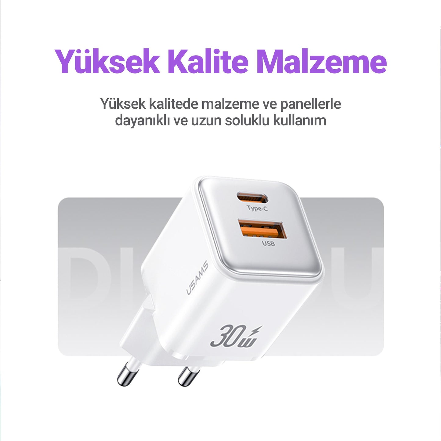 Usams US-CC189B 30W QC+PD (Type-C+USB) Mini Hızlı Şarj Başlığı-Siyah