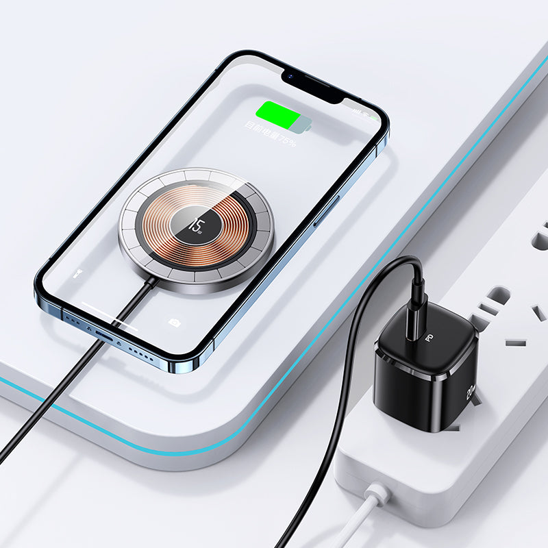 Usams US-CD183 15W TypeC Magsafe, IPhone Manyetik Şeffaf Görünümlü Kablosuz Şarj Cihazı