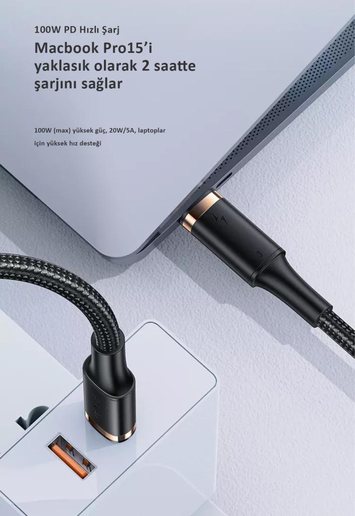 Usams US-SJ553 U72 Type-C To Type-C 5K 60HZ 0.8m 100W USB4 Ses,Görüntü,Data Aktarma Kablosu