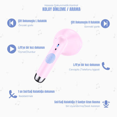 Usams USAMS-IA04 IOS/Android Uyumlu BT5.0 TWS Bluetooth Kulaklık-Pembe