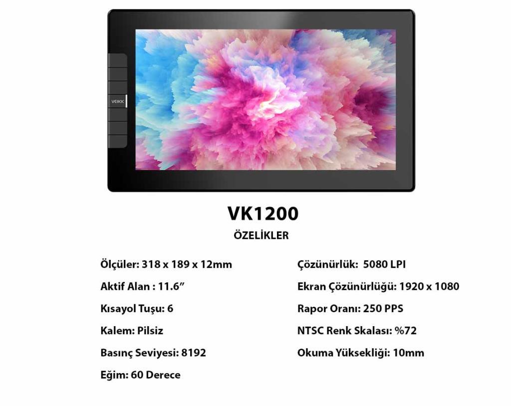 Veikk VK1200 8192 Levels 11.6" IPS HD Grafik Tablet + Kalem