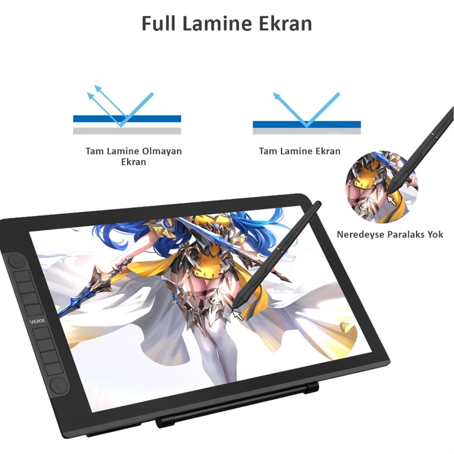 Veikk VK2200Pro 21.5" IPS FullHD Tam Lamine Ekran, 8 Kısayol,2 Scroll Tuşlu Sağ/Sol El Grafik Tablet