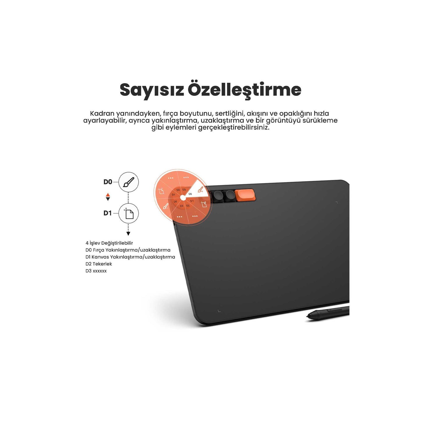 Veikk VO1060 10x6" 5 Kısayol Tuşlu Sağ/Sol El Uyumlu Grafik Tablet+Kalem