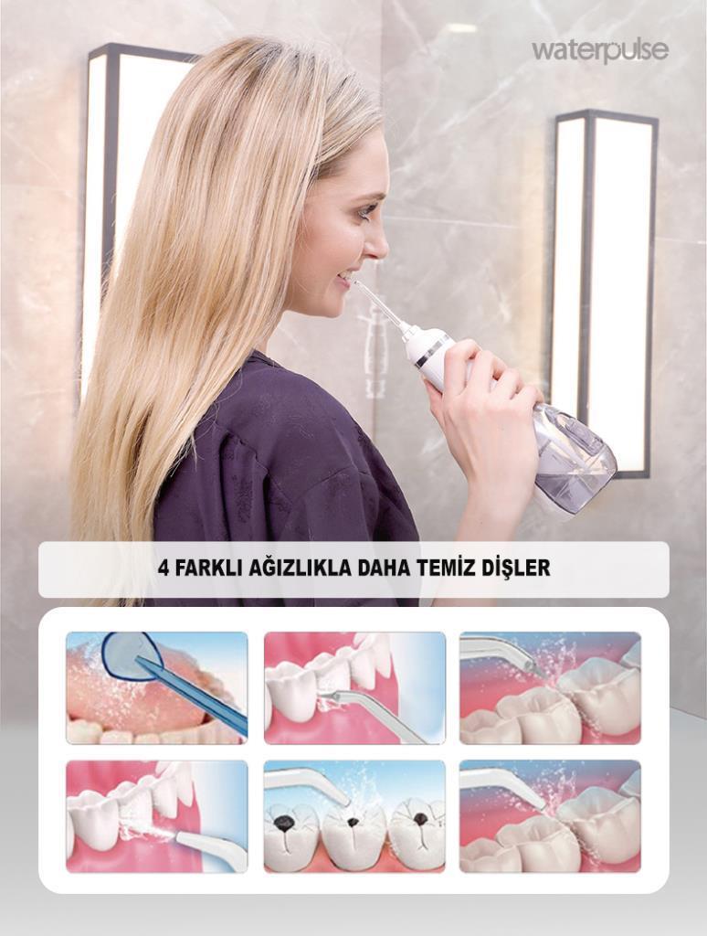 WaterPulse WP-V500-W Water Flosser Taşınabilir, Şarjlı, Masajlı, Diş Protez Bakım ve Ağız Duşu