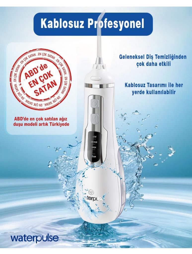 WaterPulse WP-V500-W Water Flosser Taşınabilir, Şarjlı, Masajlı, Diş Protez Bakım ve Ağız Duşu