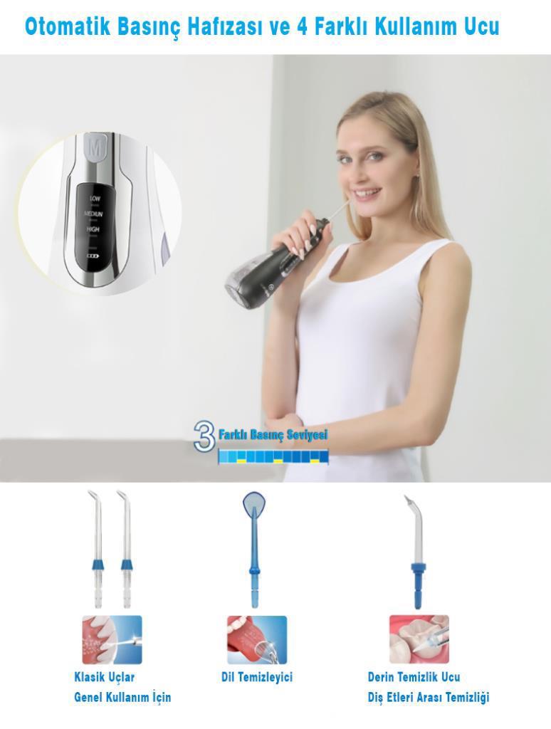 WaterPulse WP-V500-W Water Flosser Taşınabilir, Şarjlı, Masajlı, Diş Protez Bakım ve Ağız Duşu