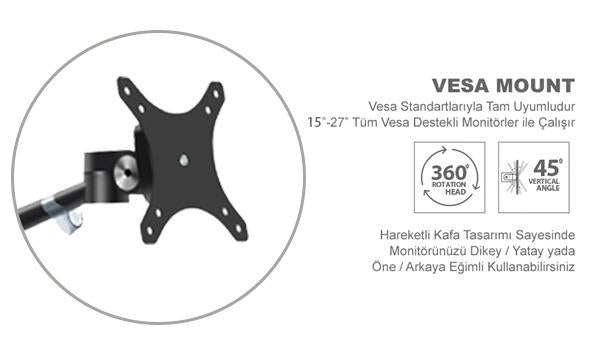 NPO STD7090B 10"-27" Notebook Stand ve Amortisörsüz Vesa Monitör Tutucu Kol Siyah