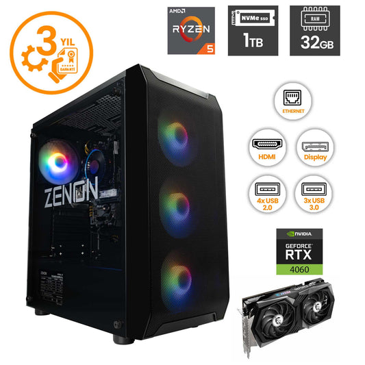 ZENON RAKS TR105 Ryzen5 5600 RTX4060 Oyuncu Masaüstü Bilgisayar