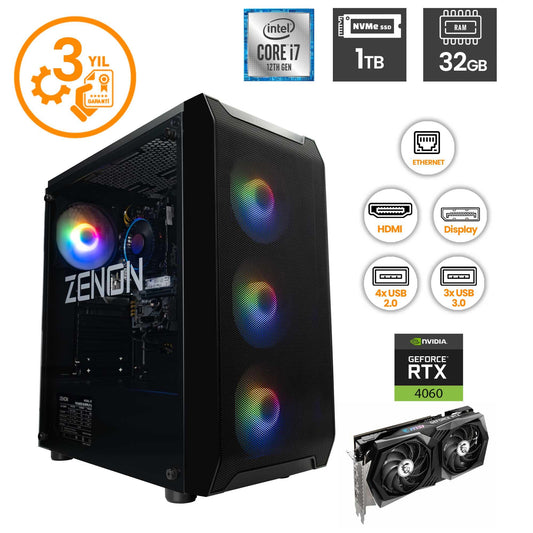 ZENON RAKS TR106 i7-12700F RTX4060 Oyuncu Masaüstü Bilgisayar